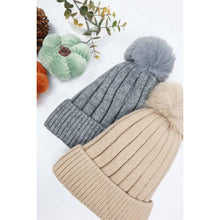 Solid Ribbed Knit Warm Fluffy Pom Beanies