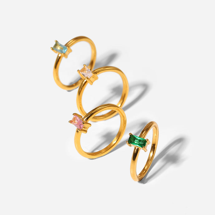 Green Gemstone Ring-Stainless Steel Ring