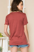 Super Soft Dusty Red Basic Solid Short Sleeve Top