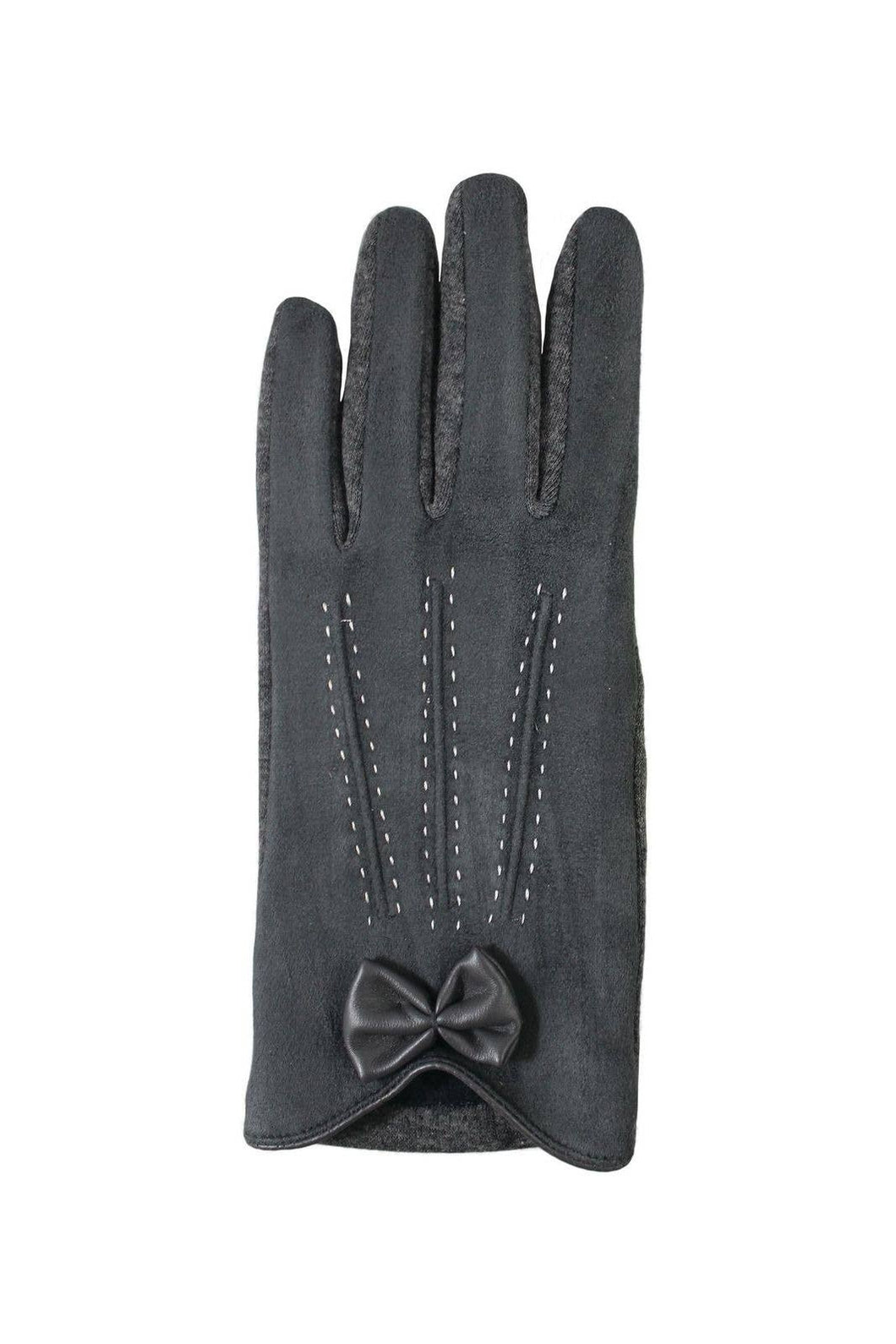 Black Suede gloves with bow and stitch detail
