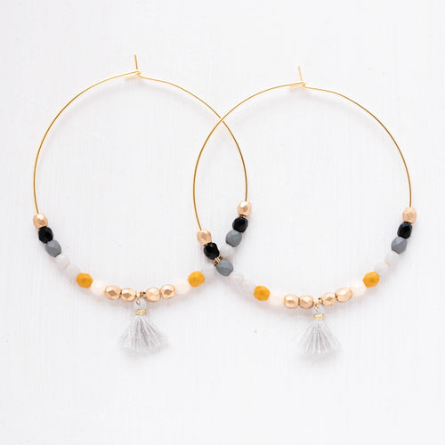 Large Hoops with Tiny Grey Tassel