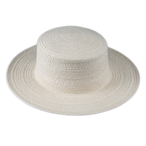 Off White Woven Paper Boater with 3