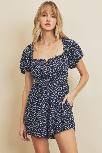 Navy Floral Baby Doll Romper
