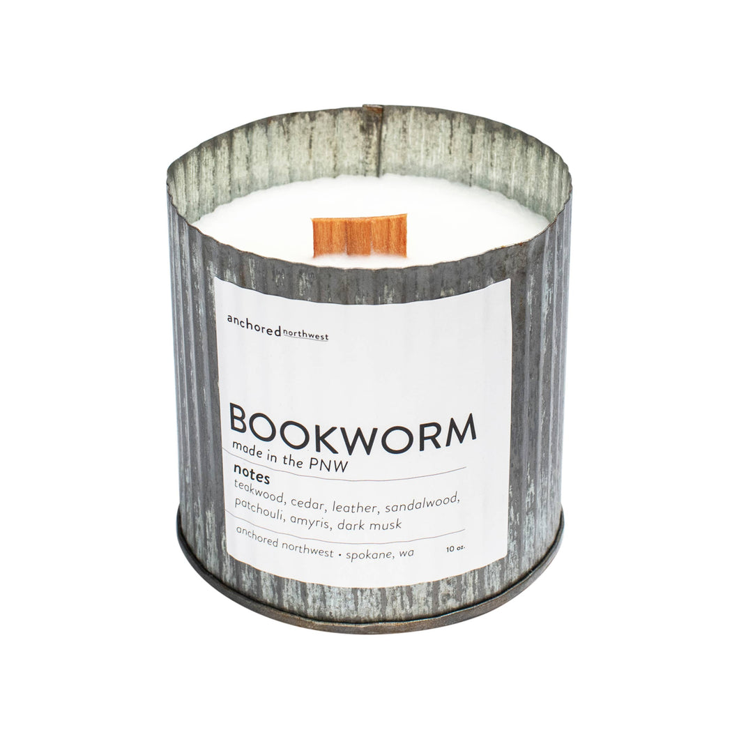 Bookworm Wood Wick Rustic Farmhouse Soy Candlej