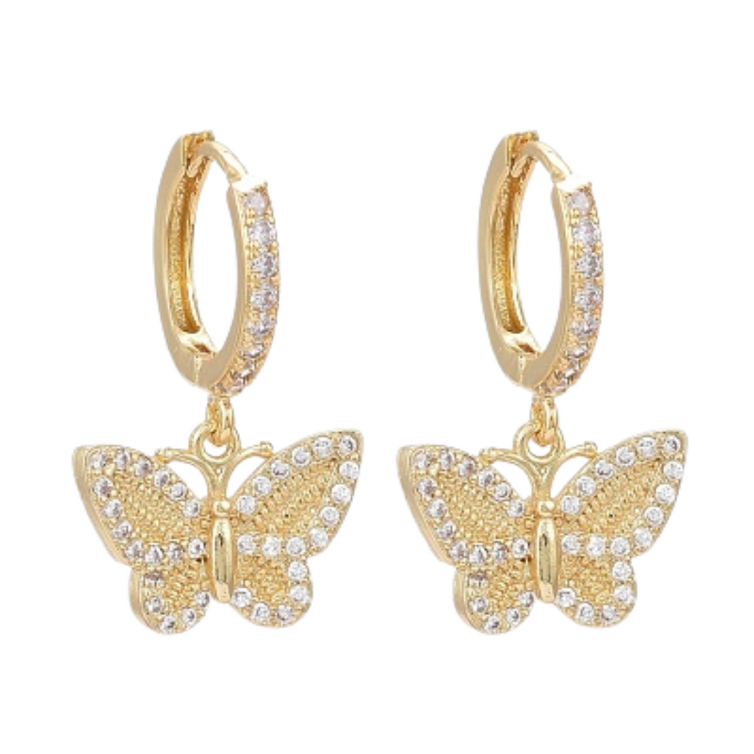 18K Gold Plated Butterfly CZ Huggie Earrings
