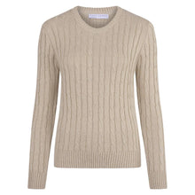 Womens 100% Cotton Crew Neck Cable Jumper