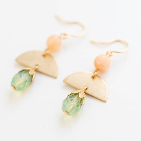 Small Coral and Brass Earrings