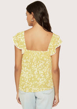 Yellow and White Daisy Floral Top with Ruffle and Lace Sleeve Details