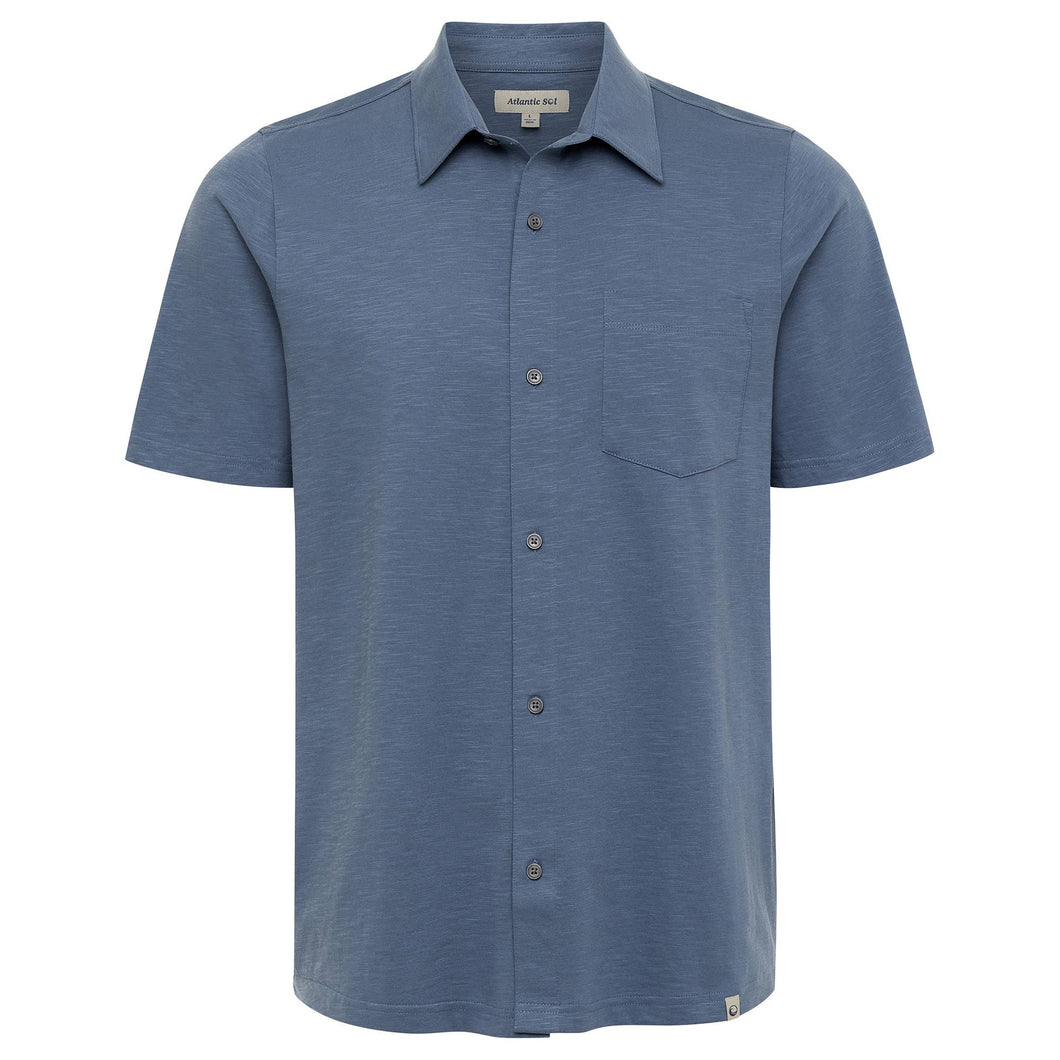 Coastal Blue Laguna Solid Short Sleeve Button Up Organic Shirt