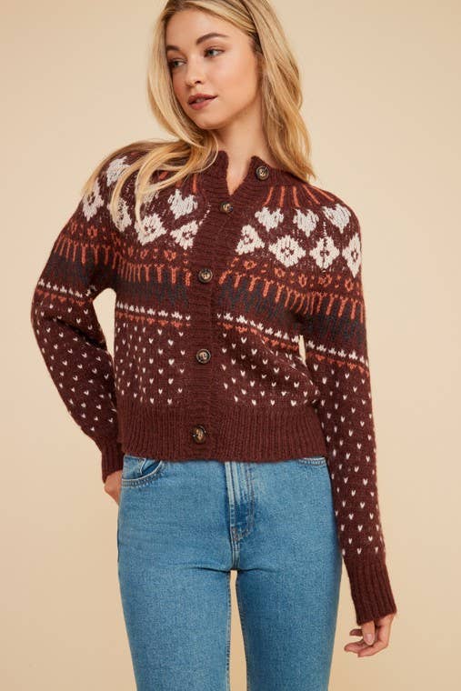 Fair Isle Button Up Cardigan Sweater
