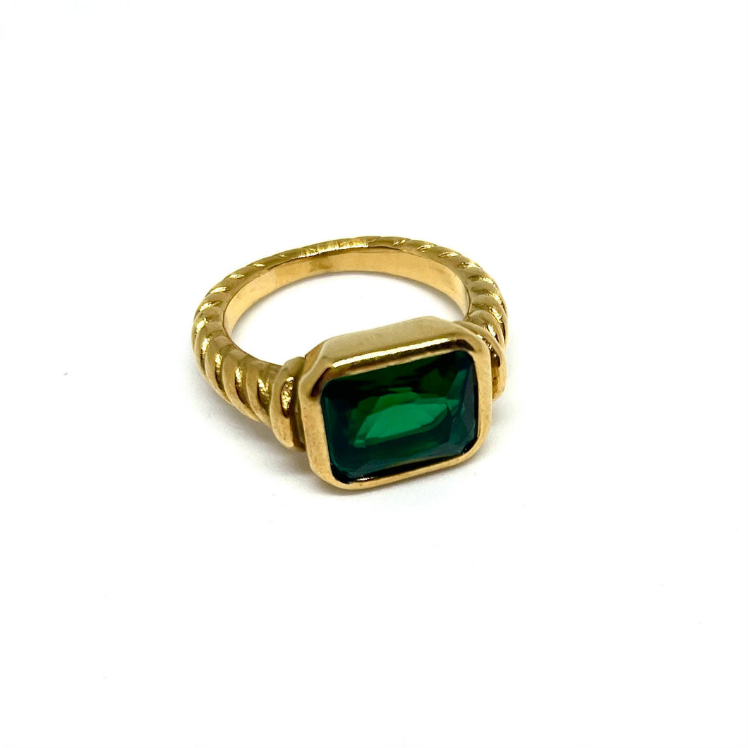 Braided Emerald Gem Ring- Stainless Steel