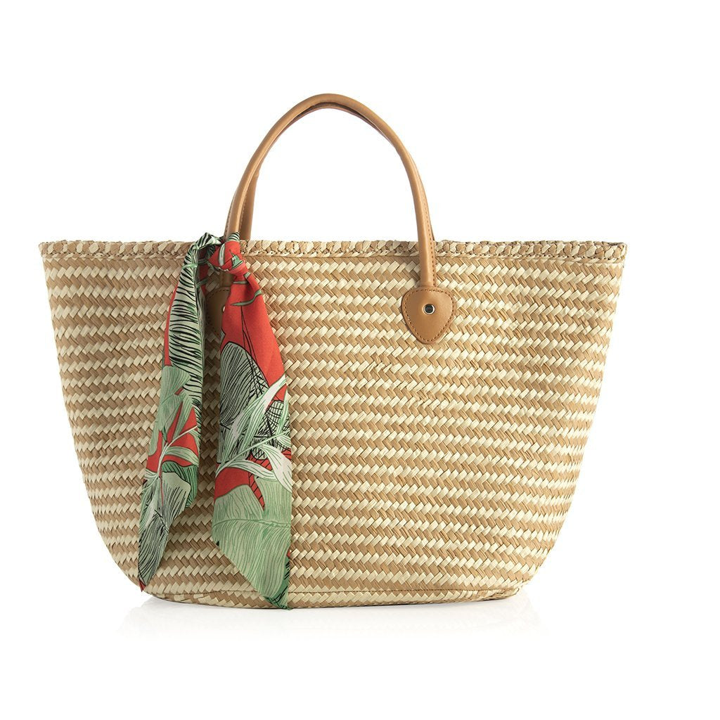 Natural Tessa Tote with tropical scarf
